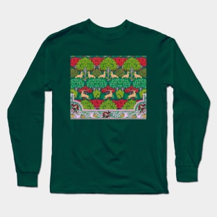 Deer and Trees,Squirrel,Doves and Rowan Red Green Art Nouveau Floral Long Sleeve T-Shirt